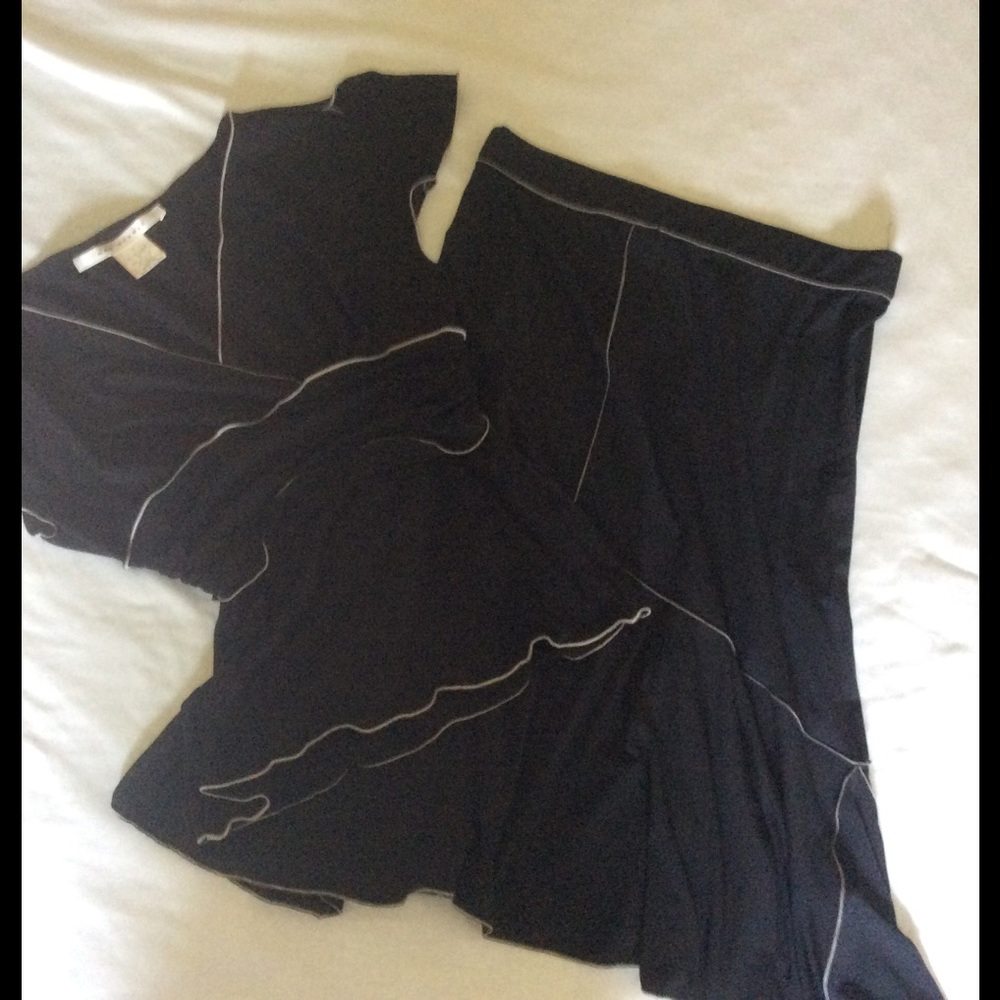 Max Studio Black Cream Stitching Skirt & Top Set Matching Bundle S small wrap